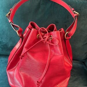 Louis Vuitton Red Leather Bucket Bag